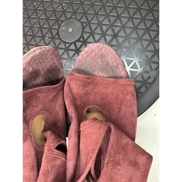 Aquazzura Burgundy Suede Leather Open Toe Lace Up Heels 39.5 / 9.5 US - Picture 8 of 12